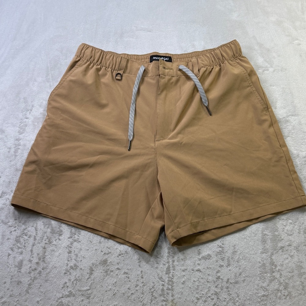 MAAMGIC Men's Size L Khaki Tan Hybrid Shorts Drawstring Zip Pocket Stretch